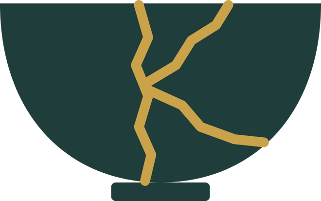 Kinsu bowl mended with a gold kintsugi seam